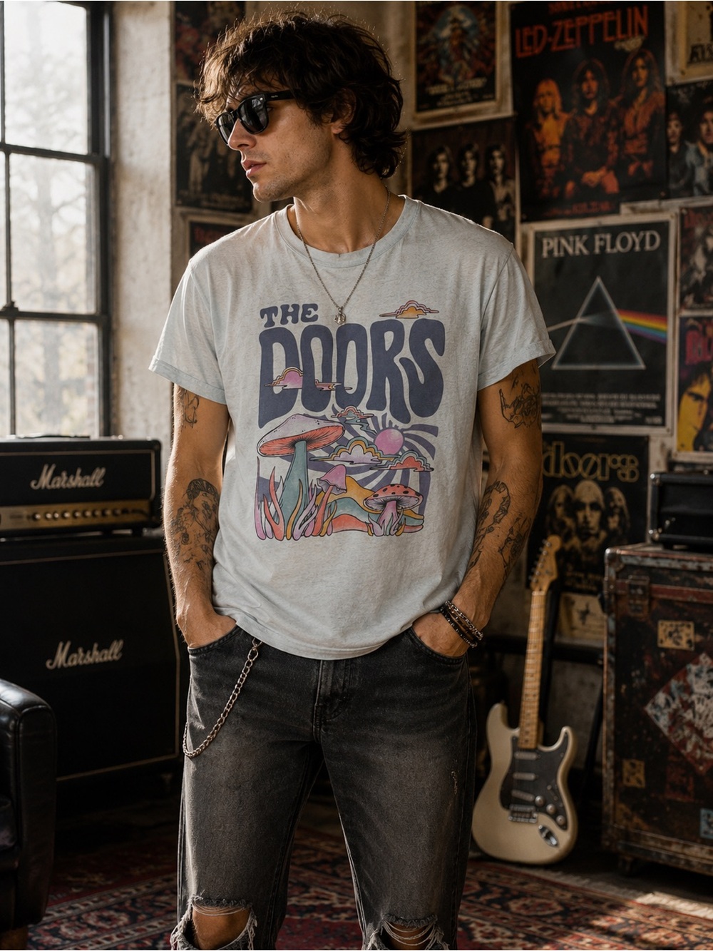 American Eagle Outfitters White The Doors Graphic Cotton Tee Size Large/XL